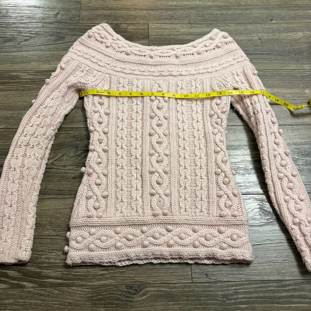 Y2K Vintage Moda International Wool Cable Knit Bobble Sweater (Ballet Pink) XS/S - Picture 7 of 7